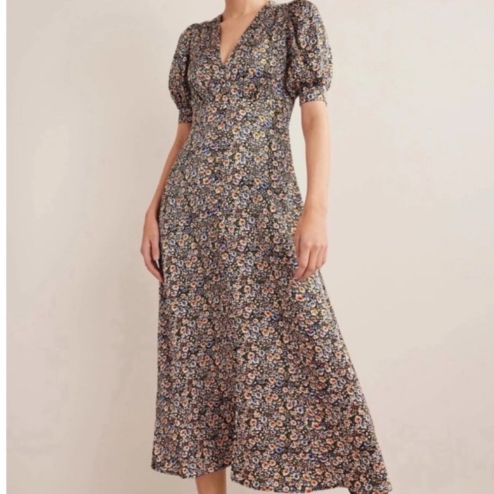 Boden Floral Midi Dress in Navy with Pink & Cream Flowers